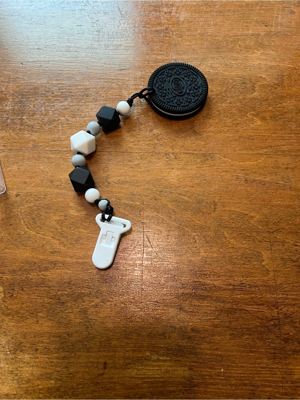 NWOT Silicone Pacifier Clip Biscuit Cookie Teether Black White Gray Baby